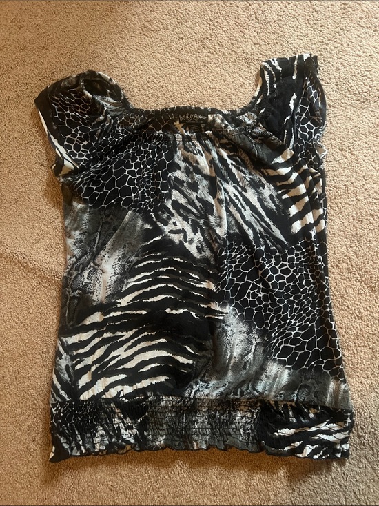 Self Esteem Tops - Black & White Animal Print Short Sleeve Women's Top